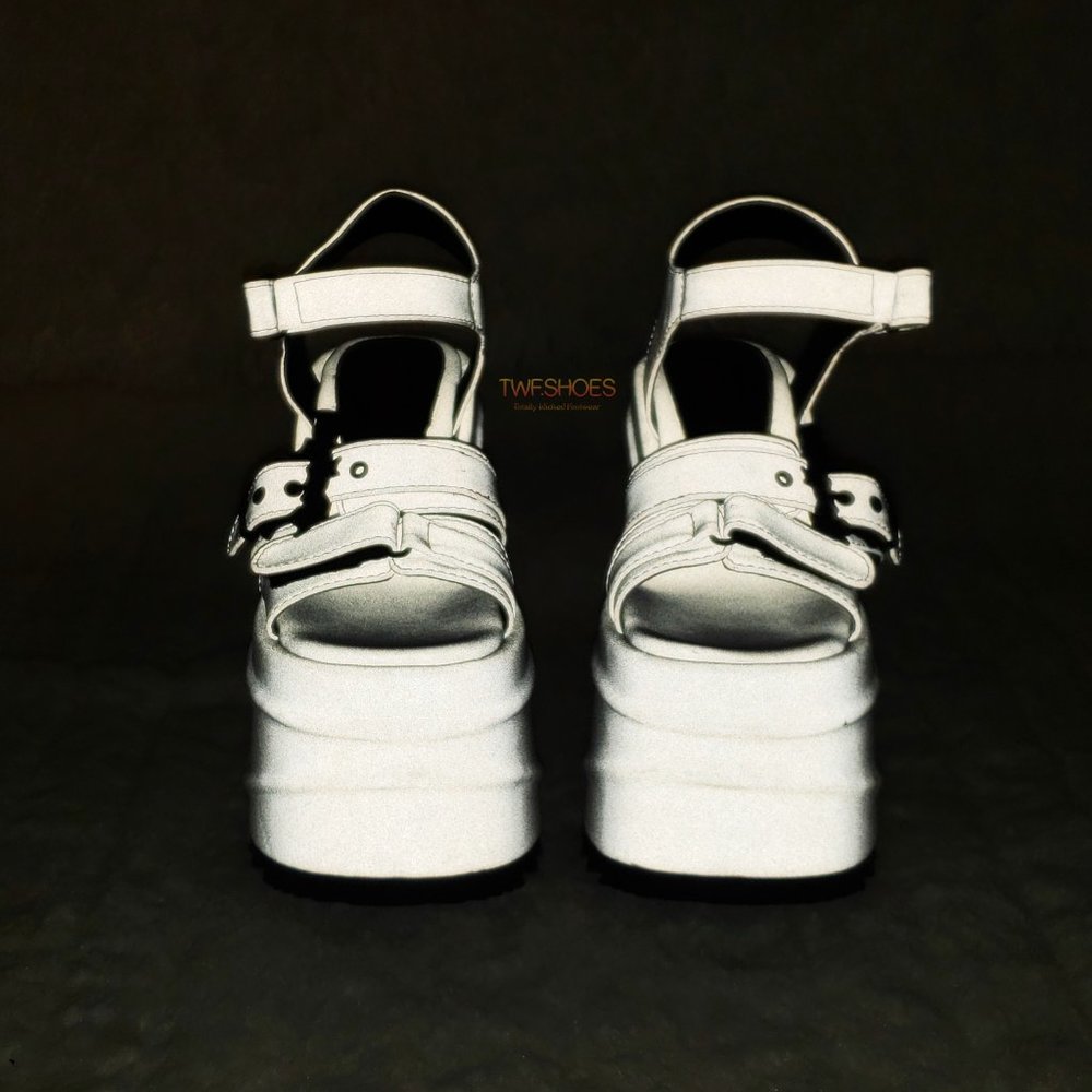 Reflective 6" Platform Goth Wedge Sandals Wave Gray - Picture 15 of 17
